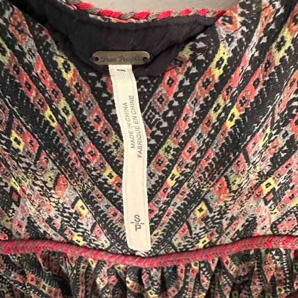 Free People Periscopes in The Sky Mini Babydoll Boho Dress | Red Black | SZ S - Picture 9 of 10